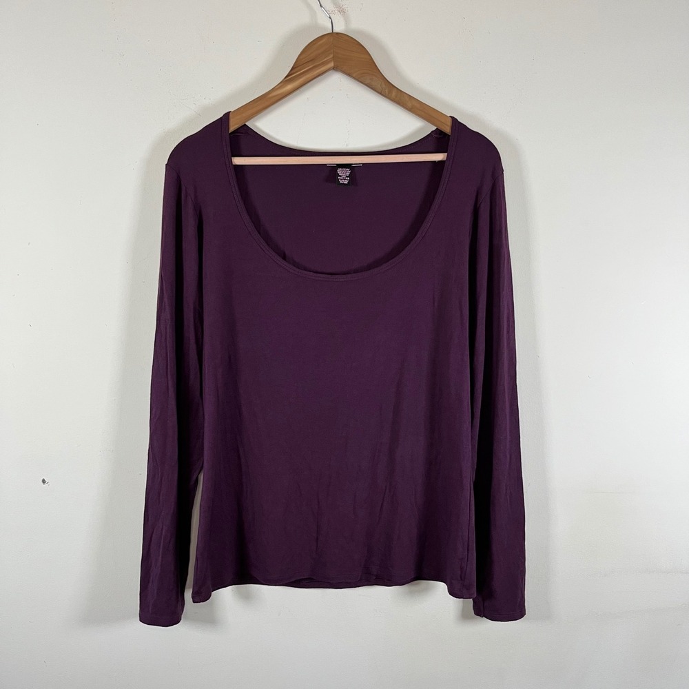 Victoria's Secret Plum Purple Scoop Neck Fitted Long Sleeve Shirt Modal Blend XL